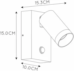 Lucide Taylor GU10 Sensor Wandspot - 1 Spot - Zwart -Intex VERKAUF 900 945 09831 01 30 technical drawing