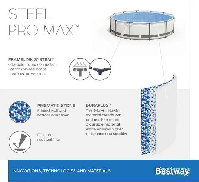Bestway Steel Pro MAX Zwembad - 366 X 76 Cm - Met Filterpomp 8 Bestway Steel Pro MAX Zwembad - 366 X 76 Cm - Met Filterpomp - Afbeelding 8